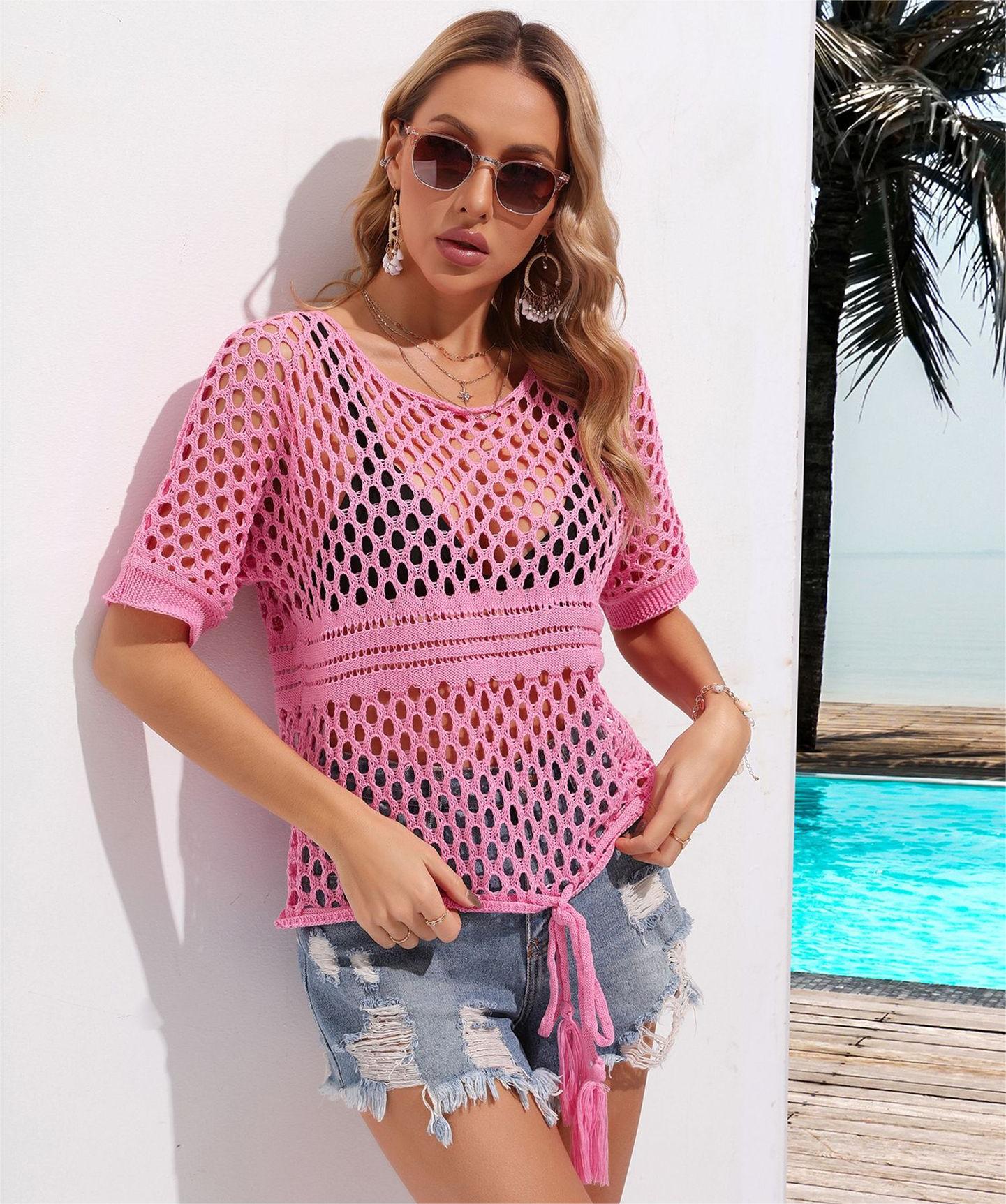 Summer Stitching Hollow Out Cutout Bikini Beach Dress Knitted Blouse Bella Mia